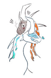 A drawing of two banescales from flight rising kind of hugging, one is surprised and blushing, the other is happy with a heart next to her